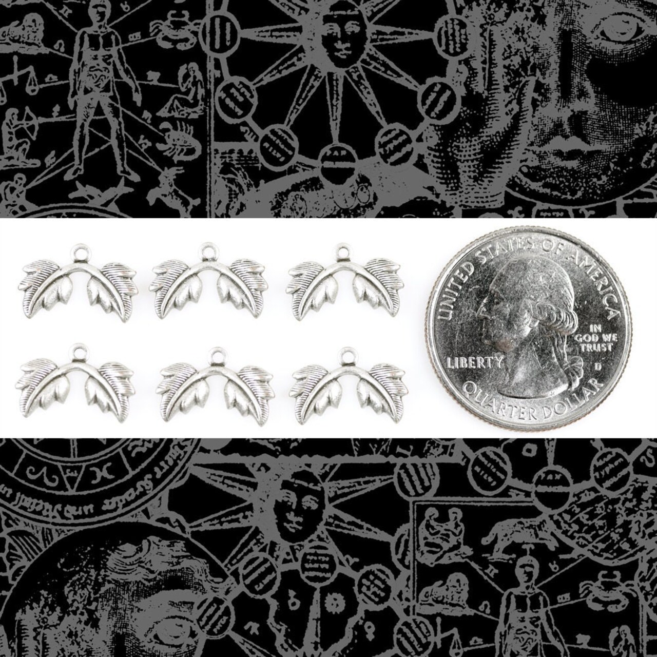 Antiqued Silver Plated Brass Grape Leaf Connectors - Set of Six - XXX - S-C22